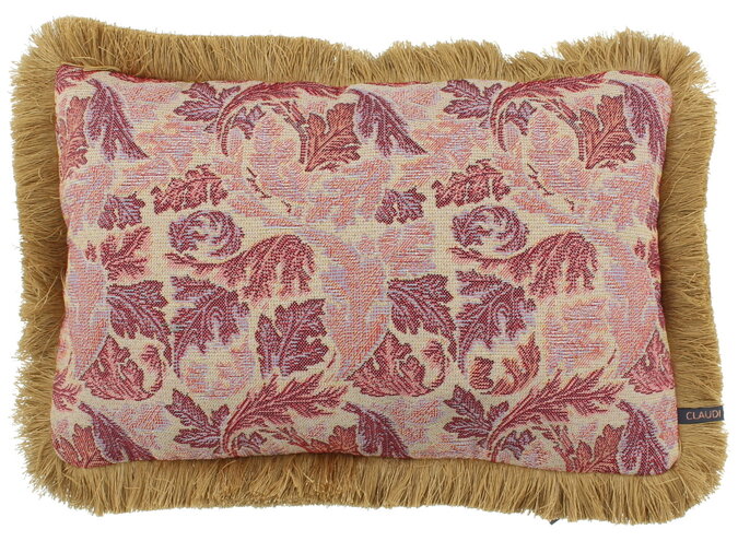 Coussin Leaf Art Marsala + Fringe Camel