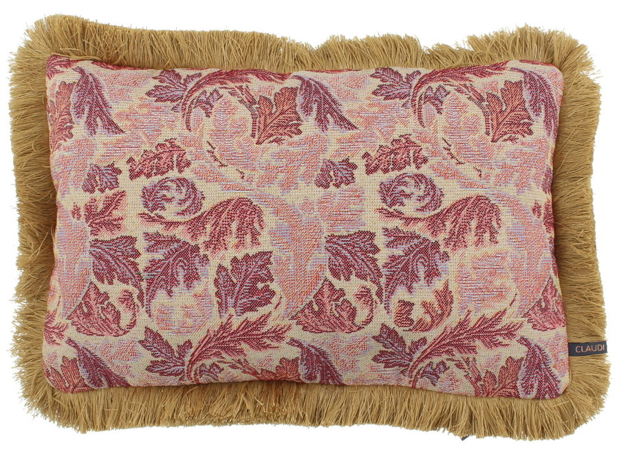 Decorative cushion Leaf Art Marsala + Fringe Camel