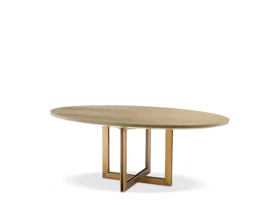 Table à manger ovale en marqueterie de chêne 200 cm finition bois