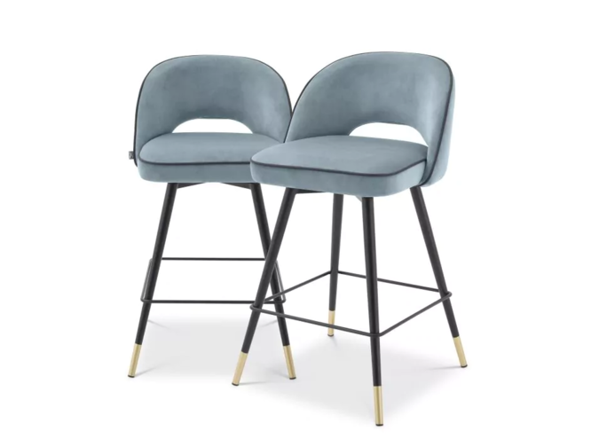 Counter stool Cliff set of 2 - Savona blue velvet