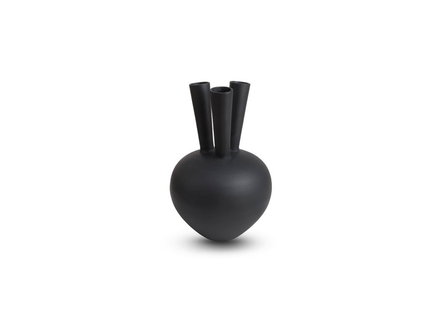 Vase en corne '3 bouches' ovale noir mat - S