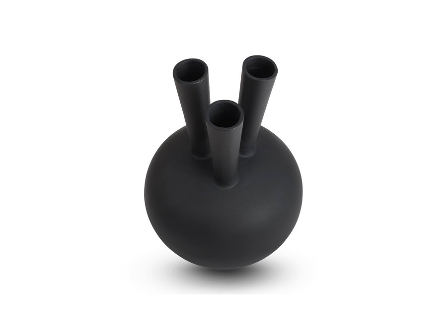 Vase en corne '3 bouches' ovale noir mat - S