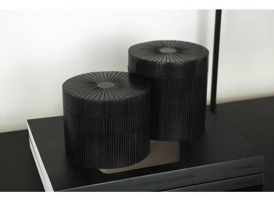 Round storage box 'Lines' Black - L