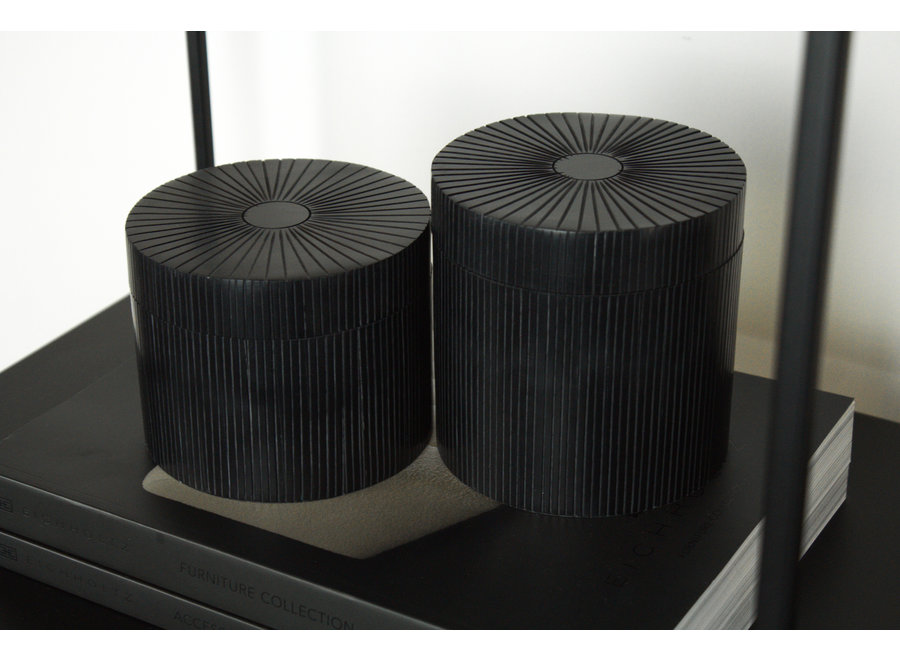 Round storage box 'Lines' Black - L