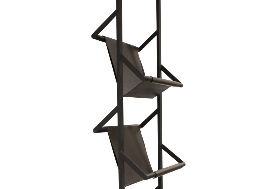 Magazine rack 'Herald' black with leather - Black