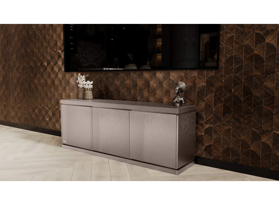 Meuble TV 'Rockefeller' Chêne 3 portes debout - Riva Bronze Metallic