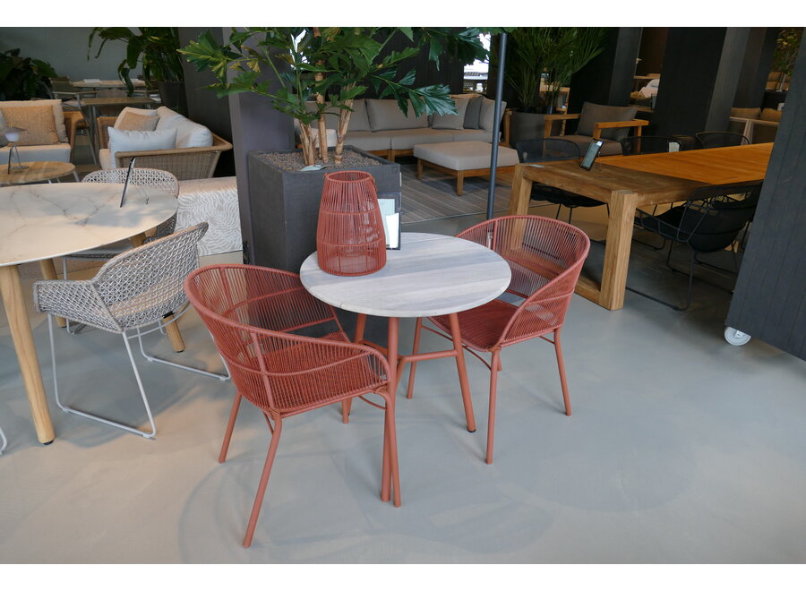 Garden table 'Arda' Ø70x76cm - Coral/Teak aged Finish