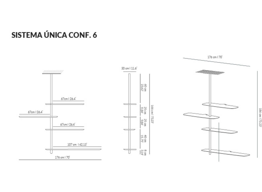 Ceiling shelving 'Unica 6' - Walnut