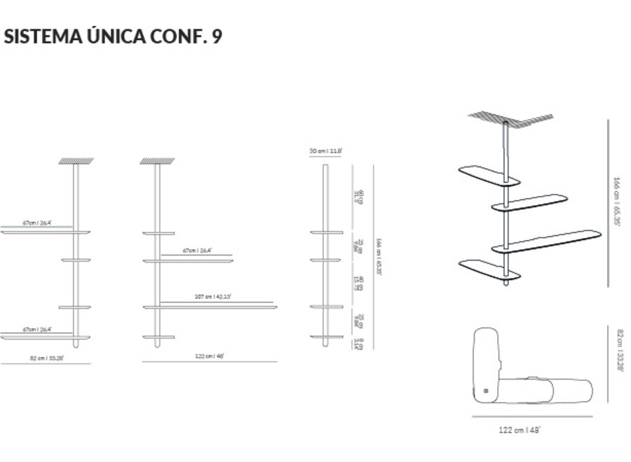 Ceiling shelving 'Unica 9' - Black