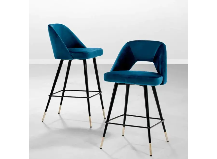 Bar chair 'Avorio' - Roche blue velvet