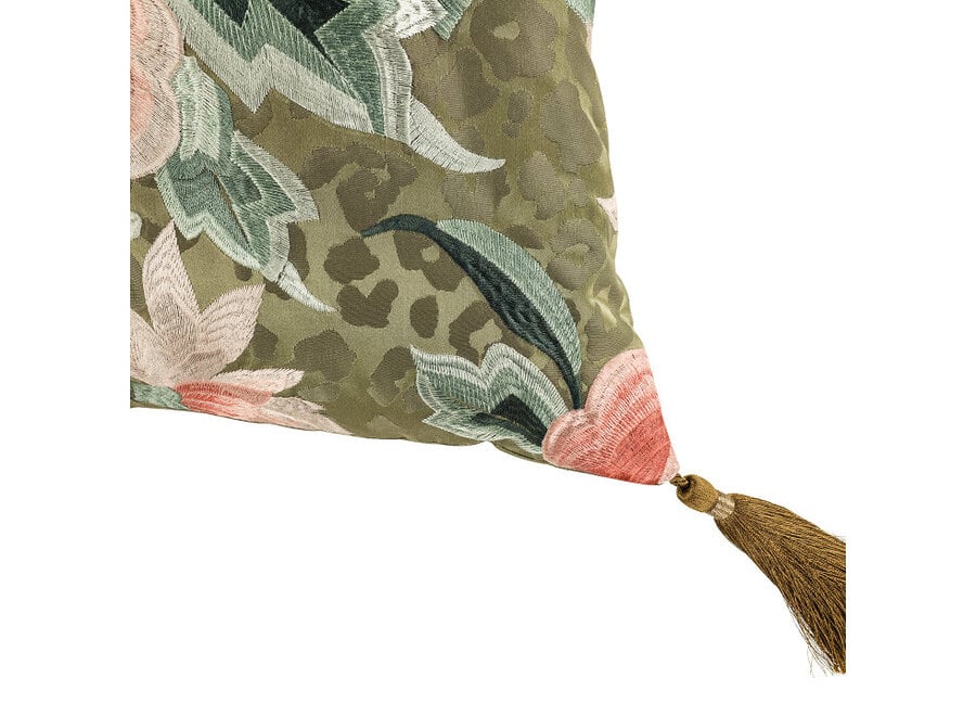 Coussin Lavinia Rose/Green + Tassels Olive – Temperley X ROMO Collection