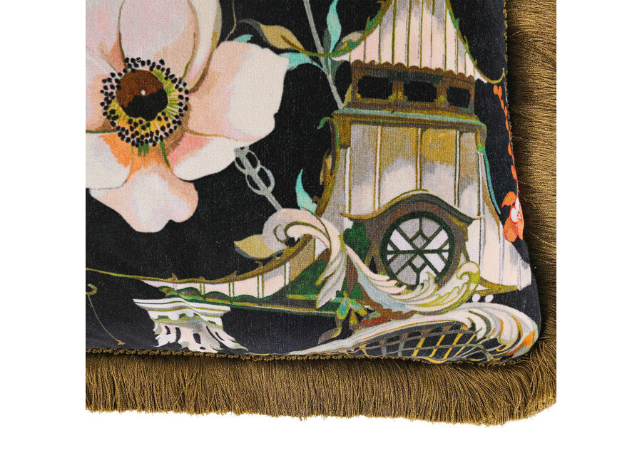 Cushion Euphoria Multicolor/Black + Fringe Gold – Temperley X ROMO Collection