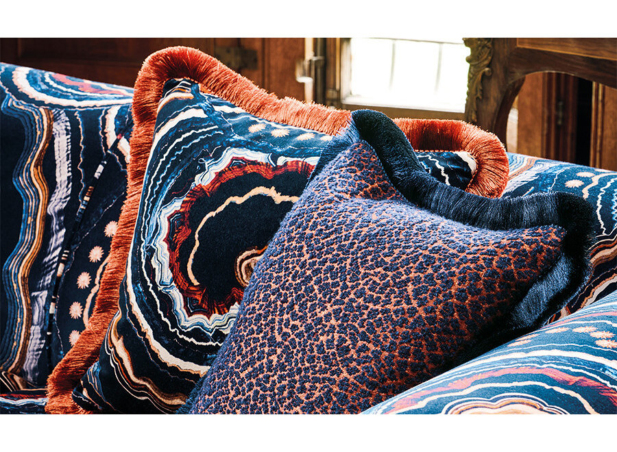 Kissen Lulu Copper/Indigo + Fringe Indigo – Temperley X ROMO Collection