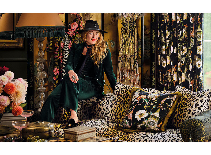 Cushion Euphoria Multicolor/Black + Fringe Gold – Temperley X ROMO Collection