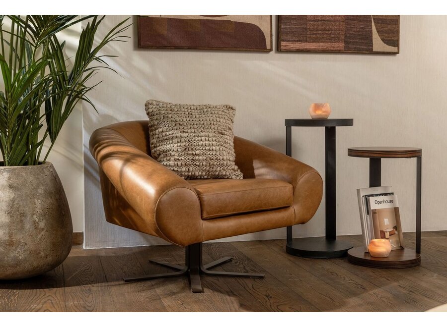 Chaise longue 'Cube' - Brown leather