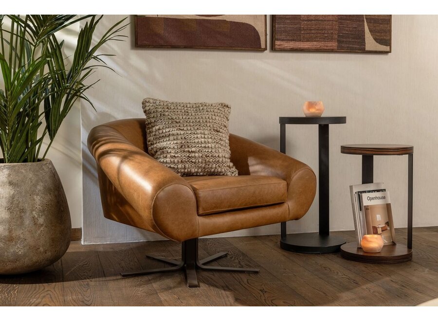 Lounge chair 'Cube' - Brown leather
