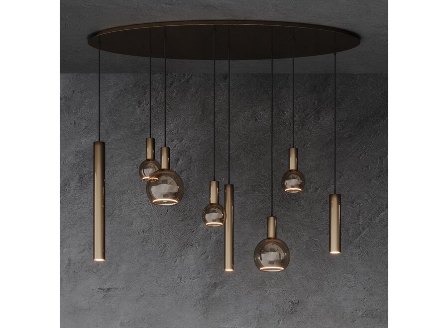 Hanging lamp 'Riva' Oval 140cm - Platinum - 8 lights Segula light package