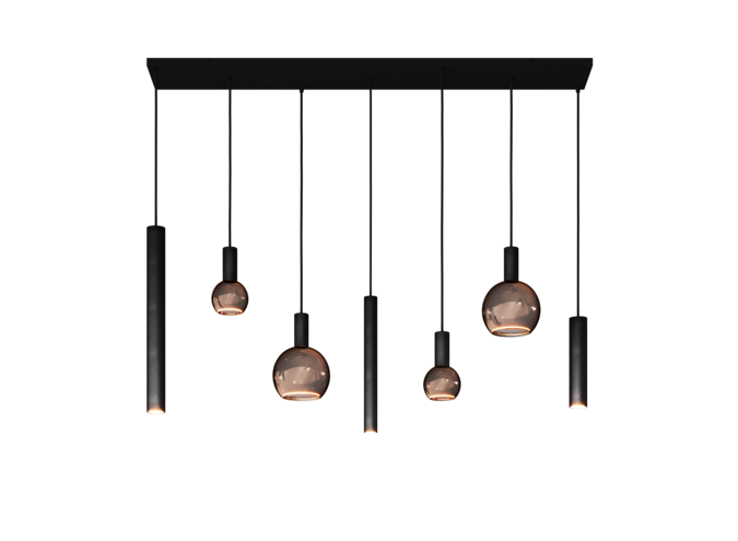 Hanging lamp 'Riva' Straight - Matt Black - 7 lights Segula light package