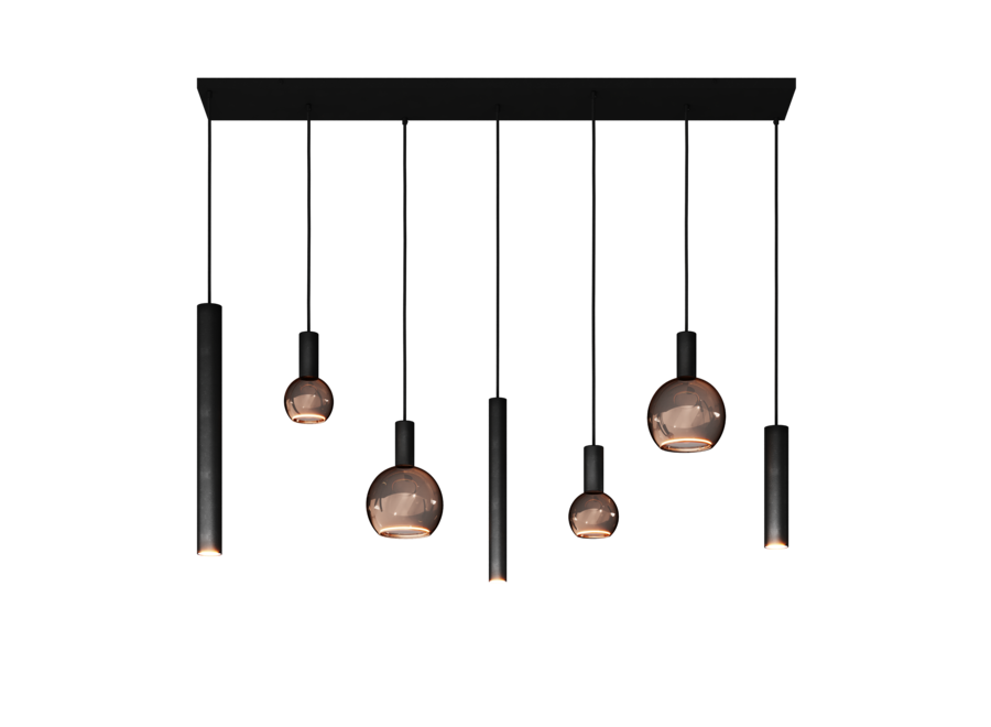 Hängelampe 'Riva' Straight - Matt Black - 7 Lichter Segula Lichtpaket