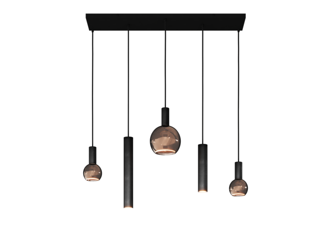 Lampe suspendue 'Riva' Straight - Matt Black - 5 lumières Paquet de lumière Segula