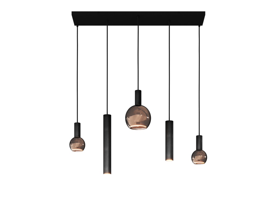 Lampe suspendue 'Riva' Straight - Matt Black - 5 lumières Paquet de lumière Segula