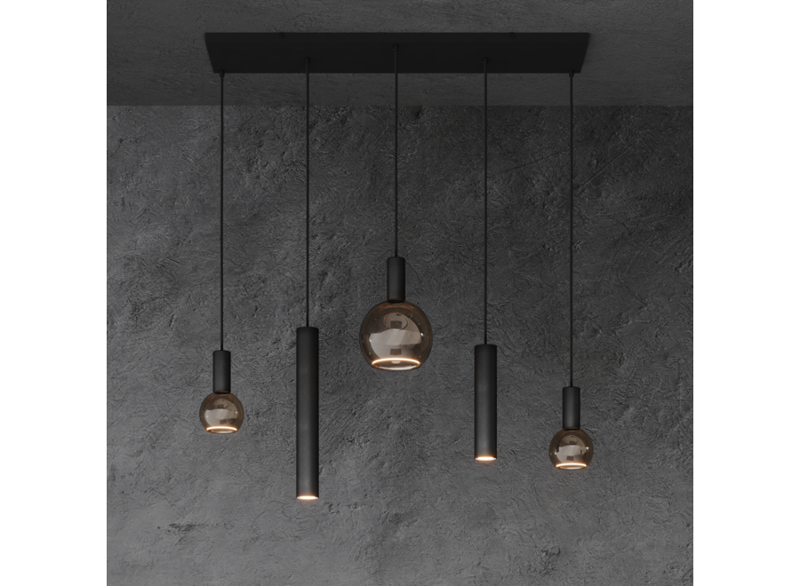 Hanglamp 'Riva' Straight 100cm - Matt Black - 5 lichts Segula lichtpakket
