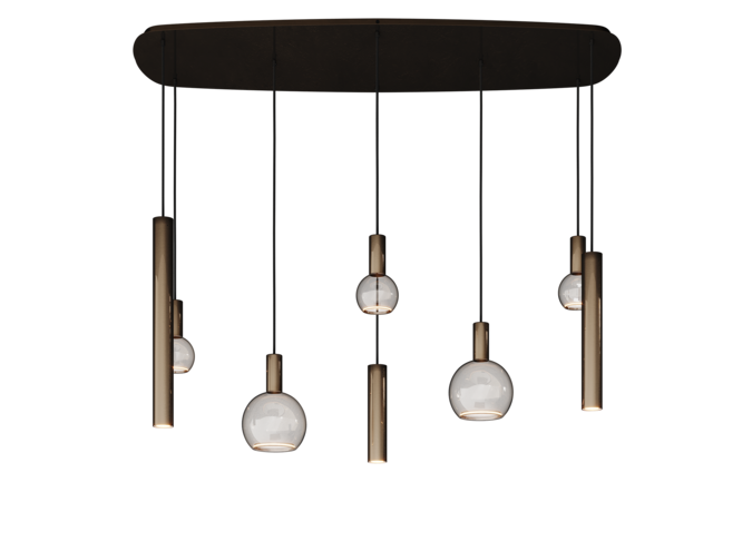 Lampe suspendue 'Riva' Danish Oval - Platinum - 8 lumières Paquet de lumière Segula