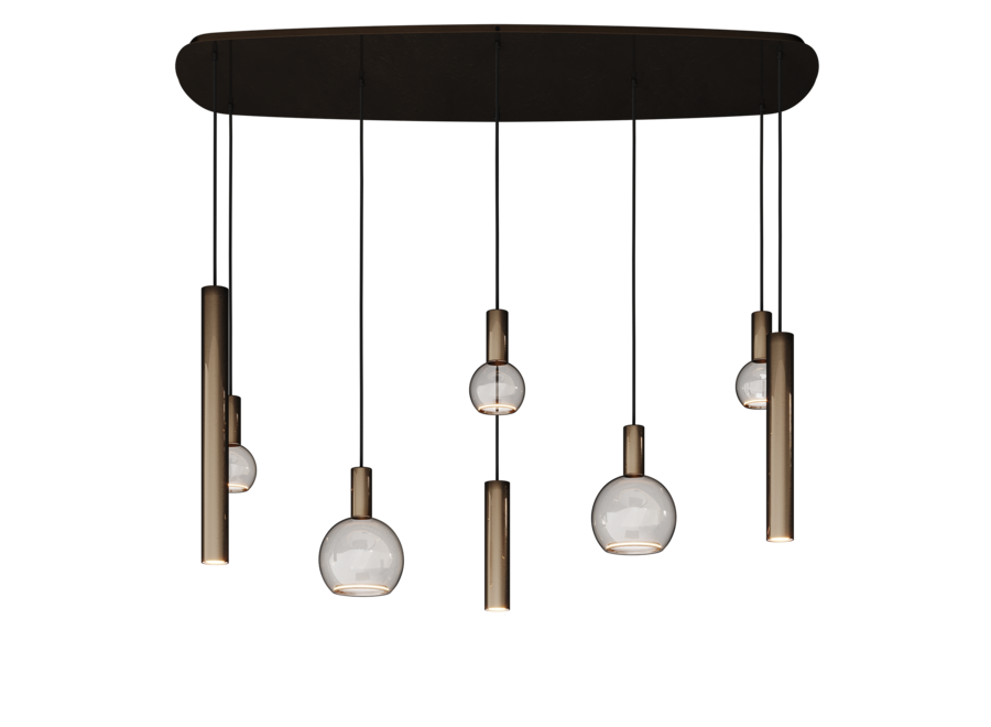 Hanging lamp 'Riva' Danish Oval - Platinum - 8 lights Segula light package