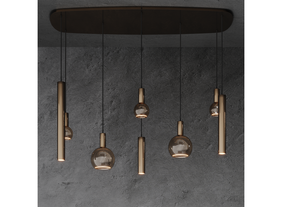 Hanging lamp 'Riva' Danish Oval 145cm - Platinum - 8 lights Segula light package