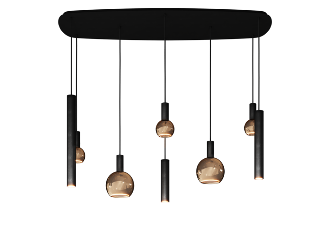 Hanging lamp 'Riva' Danish Oval - Matt Black - 8 lights Segula light package