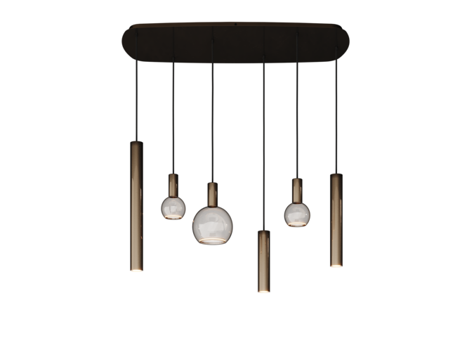 Lampe suspendue 'Riva' Danish Oval - Platinum - 6 lumières Paquet de lumière Segula