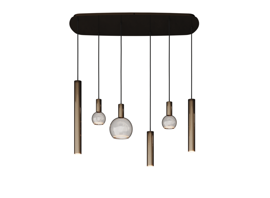 Lampe suspendue 'Riva' Danish Oval - Platinum - 6 lumières Paquet de lumière Segula
