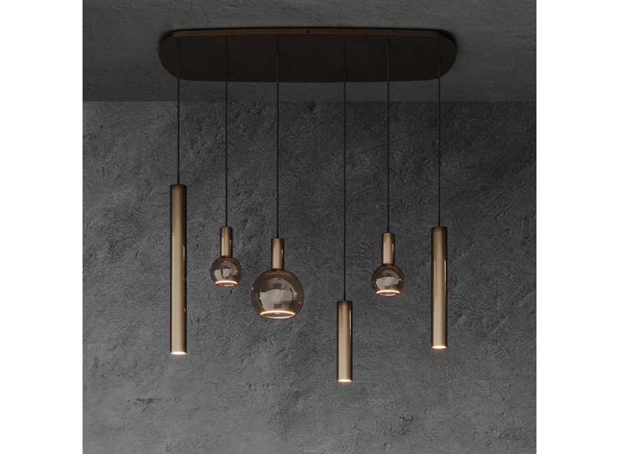 Hanging lamp 'Riva' Danish Oval 110cm - Platinum - 6 lights Segula light package