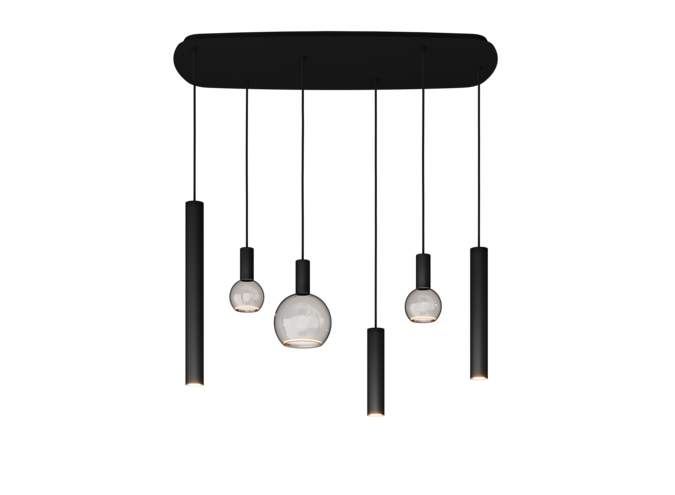 Lampe suspendue 'Riva' Danish Oval - Matt Black - 6 lumières Paquet de lumière Segula