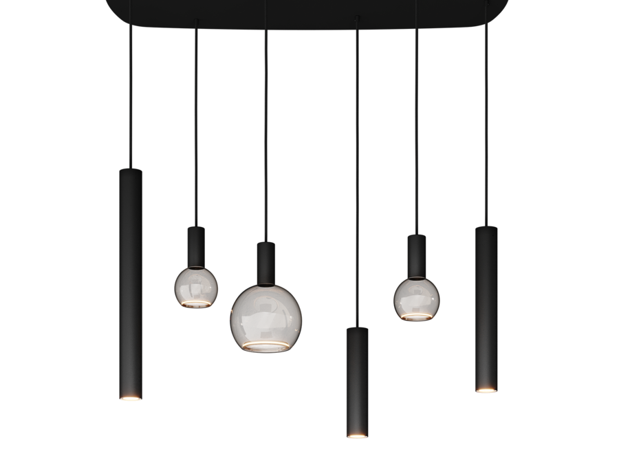 Hängelampe 'Riva' Danish Oval - Matt Black - 6 Lichter Segula light Paket