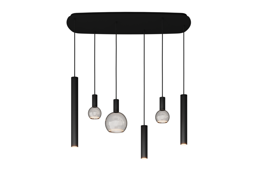 Hängelampe 'Riva' Danish Oval - Matt Black - 6 Lichter Segula light Paket