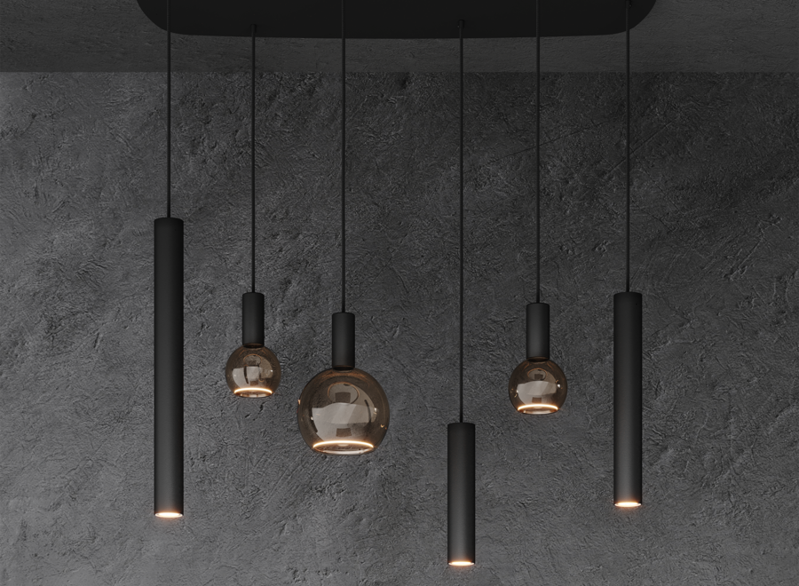 Hängelampe 'Riva' Danish Oval 110cm - Matt Black - 6 Lichter Segula light Paket