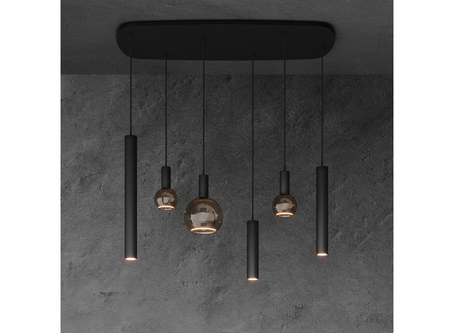 Hanging lamp 'Riva' Danish Oval 110cm - Matt Black - 6 lights Segula light package