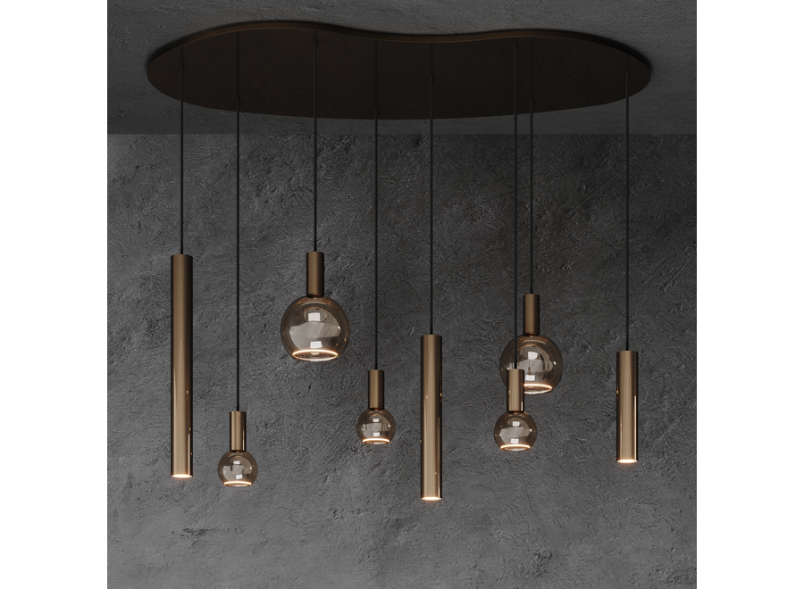 Hanging lamp 'Riva' Organic 140cm - Platinum - 8 lights Segula light package