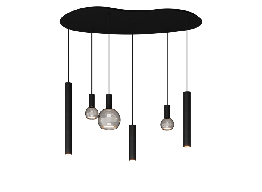 Hanglamp 'Riva' Organic - Matt Black - 6 lichts Segula lichtpakket