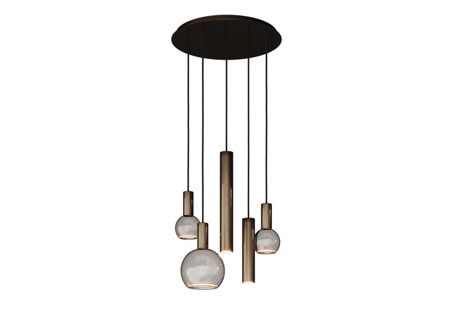 Hanging lamp 'Riva' Round - Platinum - 5 lights Segula light package
