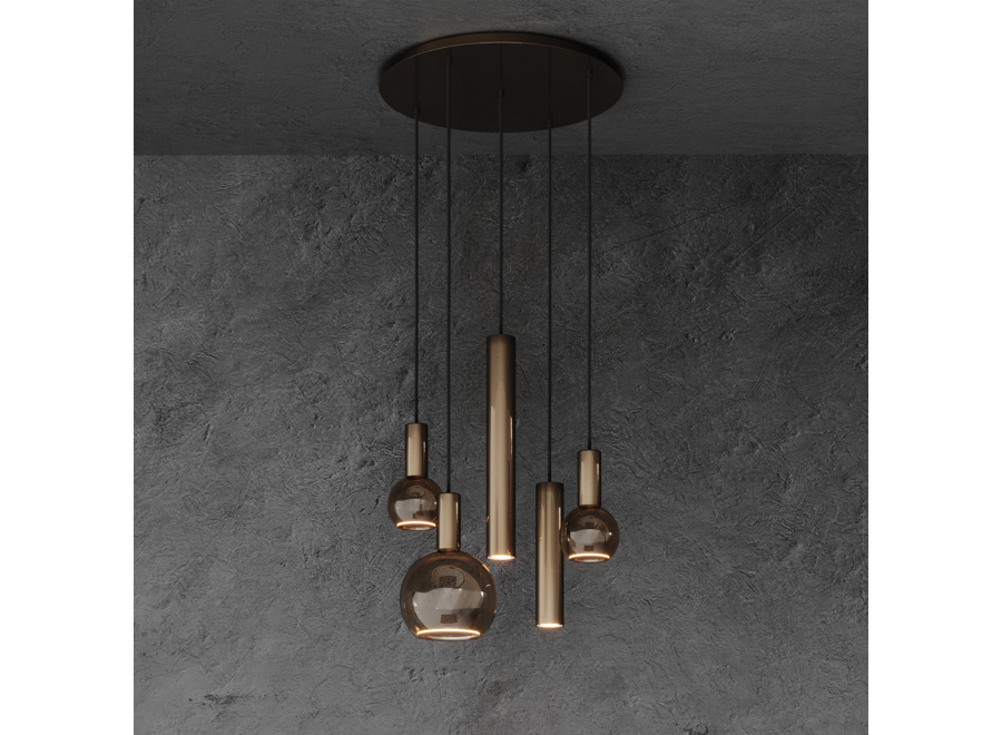 Hanging lamp 'Riva' Round Ø50cm - Platinum - 5 lights Segula light package