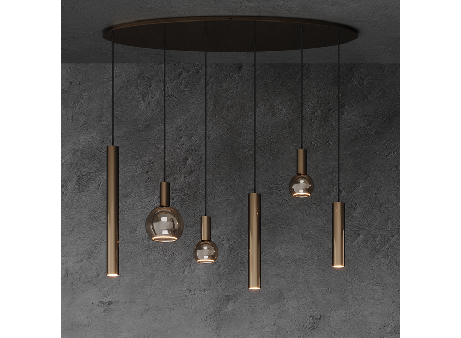 Hanglamp 'Riva' Oval 120cm - Platinum - 6 lichts Segula lichtpakket