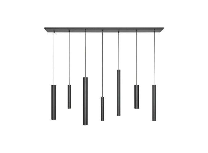 Hanging lamp 'Mello' Straight - Matt Black - 7 lights light package