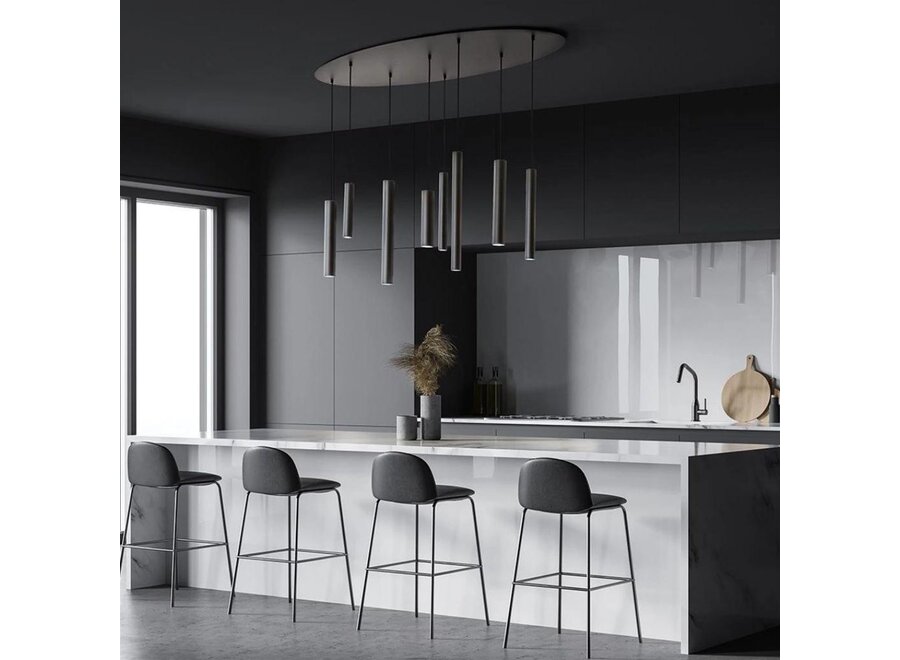 Hanglamp 'Mello' Oval 140cm - Matt Black - 8 lichts lichtpakket