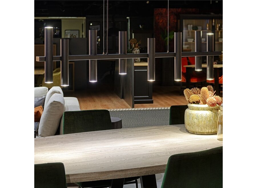 Hanging lamp 'Stelvio' Straight 140cm - Matt Black - 10 lights light package
