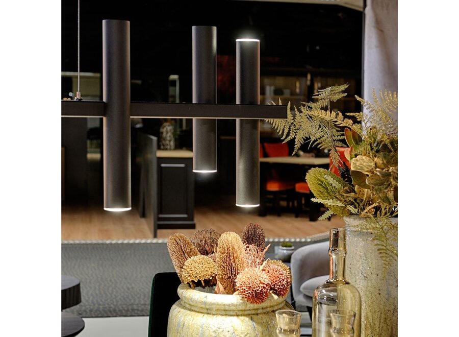 Hanglamp 'Stelvio' Straight 140cm - Matt Black - 10 lichts lichtpakket