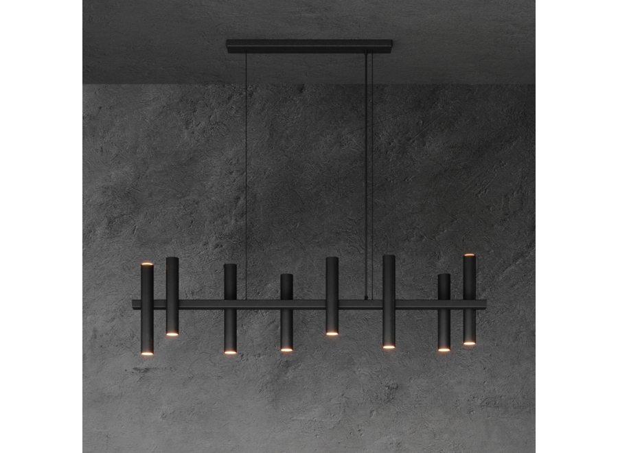Hanging lamp 'Stelvio' Straight 140cm - Matt Black - 10 lights light package