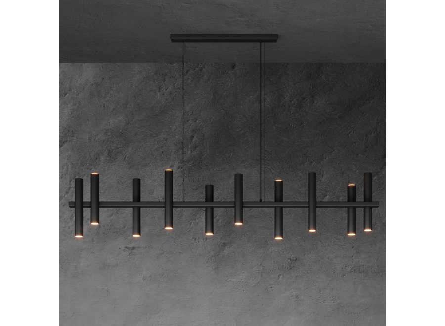 Hanglamp 'Stelvio' Straight 190cm - Matt Black - 14 lichts lichtpakket