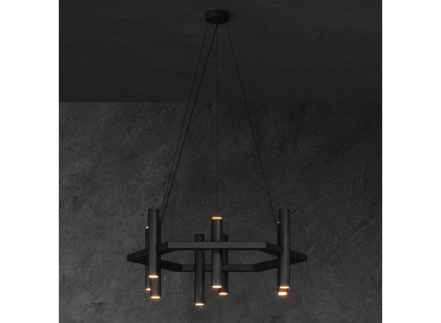 Hanging lamp 'Stelvio' Hexagon - Matt Black - 12 lights light package